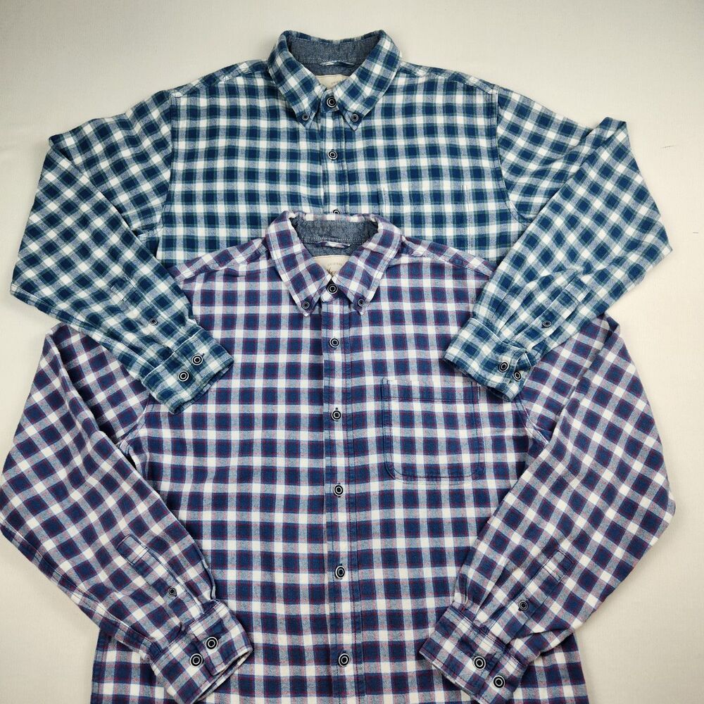 Weatherproof Vintage Plaid Shirts Lot of 2 Mens M Blue/Green/Red Long Sleeve